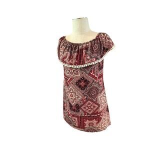 Sayani Thing Blouse Top Womens Medium Multicolor Floral Ruffle Boat Neck